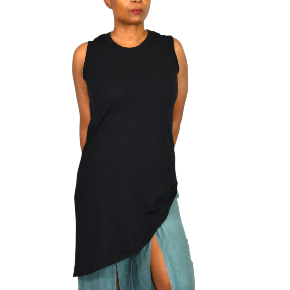 Wilt Black Slant Hem Tank Top Black Sleeveless Tee Angled Jersey Asymmetric XS